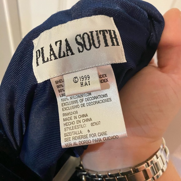 SOLD Plaza south vintage 1999 dark blue velvet dress with front split and - Picture 8 of 8